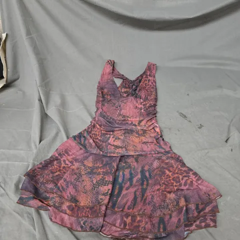 OUTCAST EMILIE MINI DRESS IN MAUVE LEOPARD SIZE S