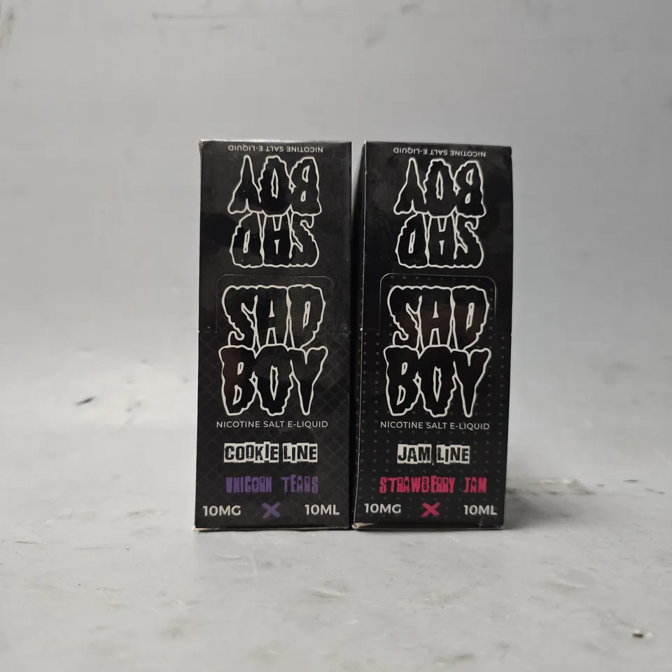 BOX OF APPROXIMATELY 15 ASSORTED E-CIGARETTES PRODUCTS TO INCLUDE -SAD BOY COOKIE LINE  & SAD BOY JAM LINE STRAWBERRY JAM 