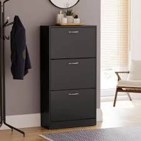 BOXED LASSIC VIDA DESIGN 3 DRAWER SHOE CABINET - BLACK (1 BOX)