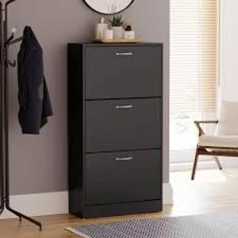 BOXED LASSIC VIDA DESIGN 3 DRAWER SHOE CABINET - BLACK (1 BOX)