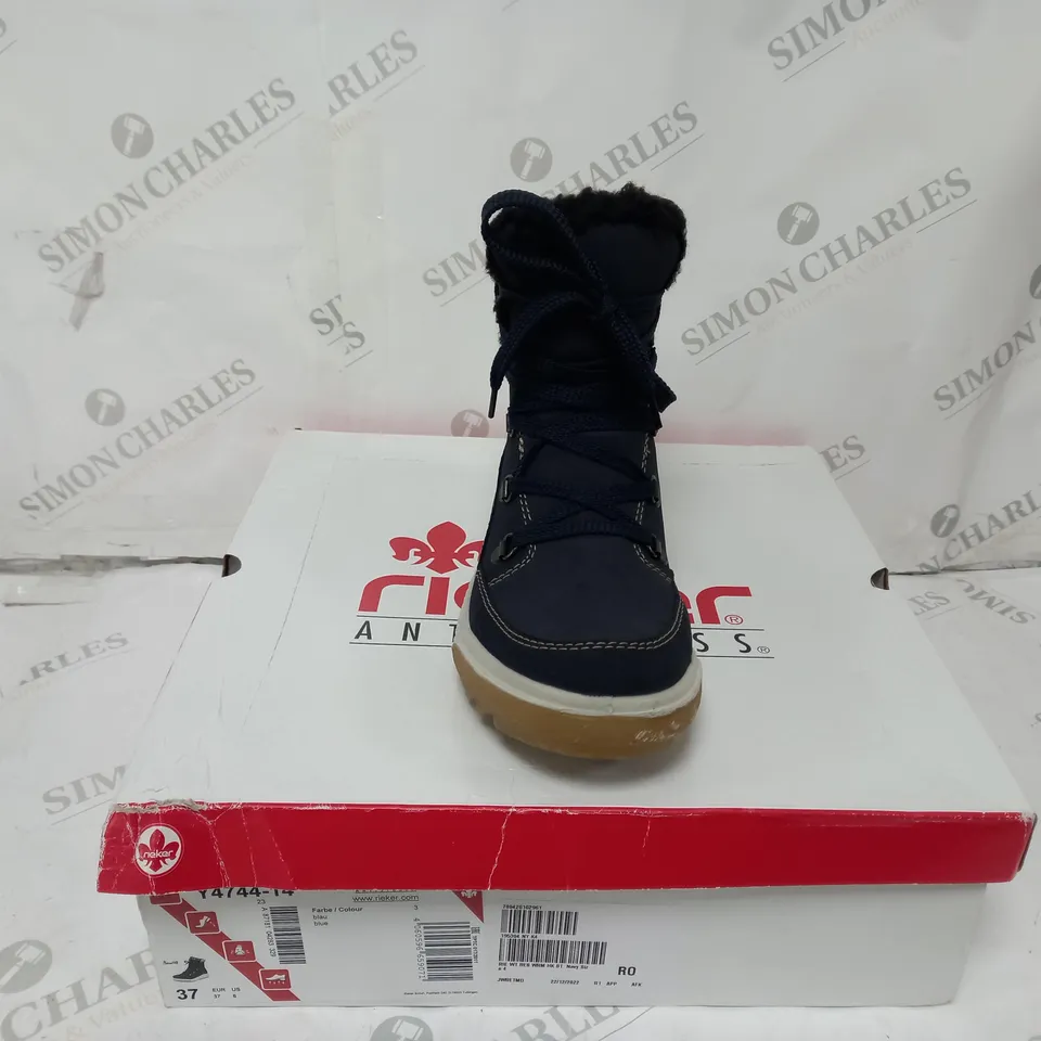 BOXED PAIR OF RIEKER BLUE BOOTS SIZE 4