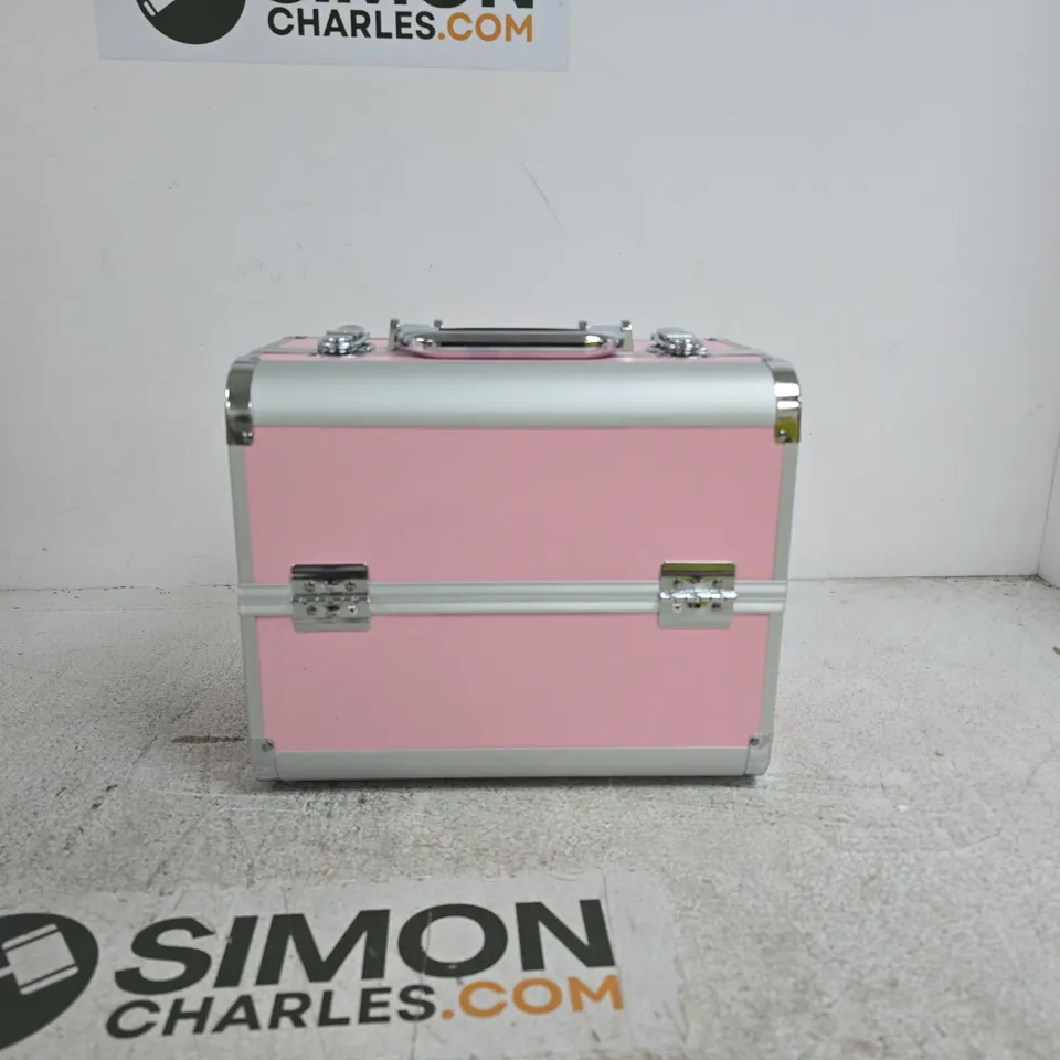 PINK ALUMINIUM-FRAMED CASE WITH PULL-OUT TRAYS