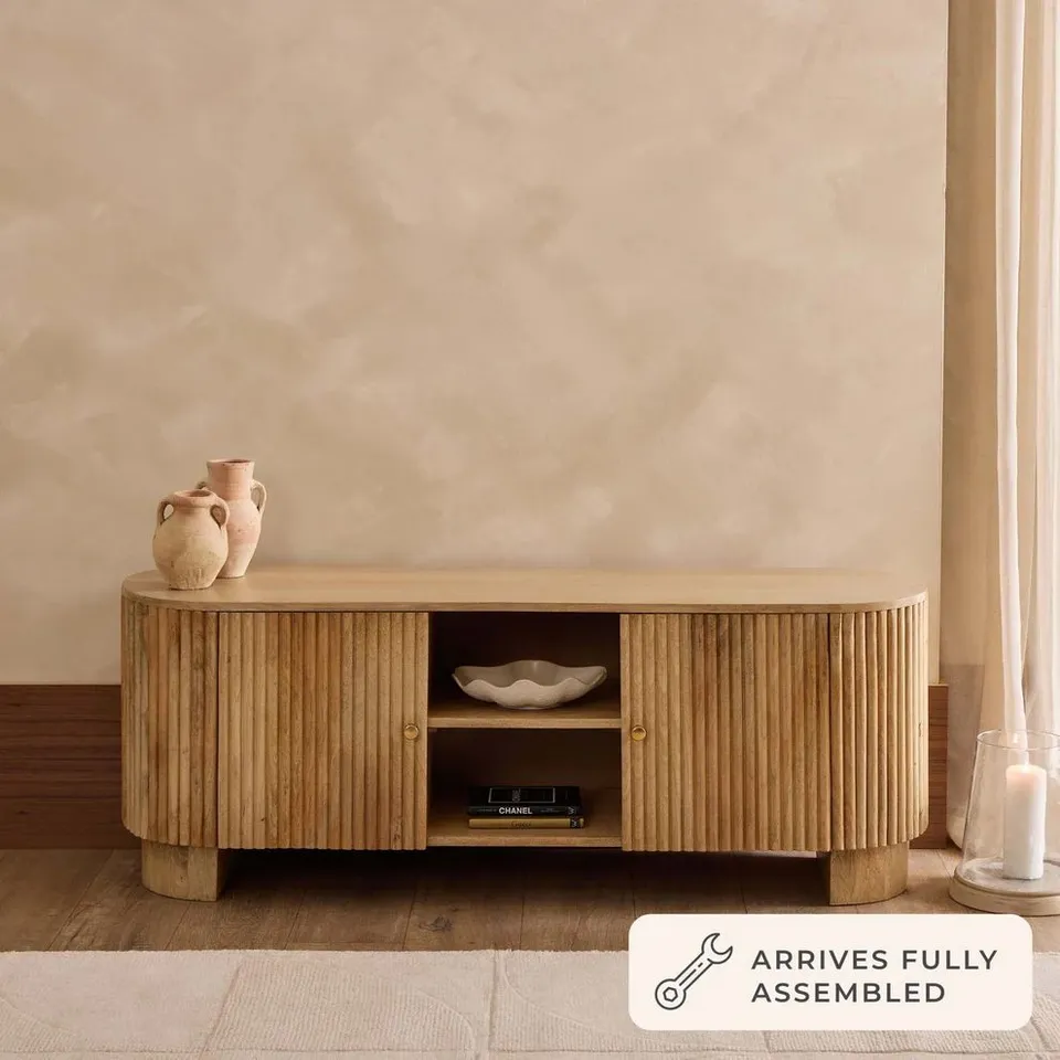 BOXED DUSK FINLEY MANGO WOOD TV UNIT FOR TV UNIT TVS UP TO 55" - NATURAL