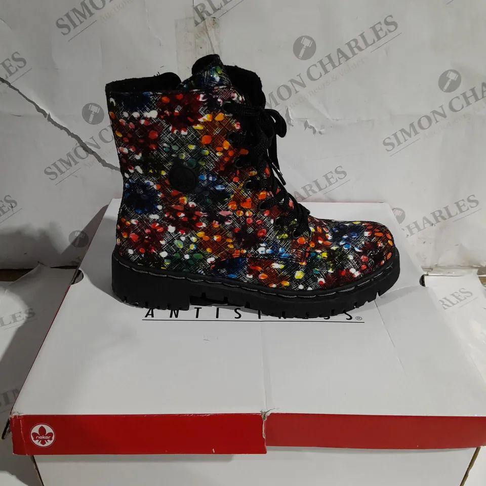 BOXED RIEKER MULTI COLOUR LACE UP BOOTS, MULTI COLOUR - SIZE 5