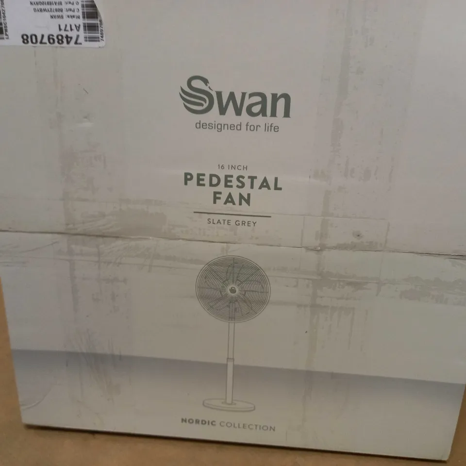BOXED SWAN 16 INCH PEDESTAL FAN slate grey