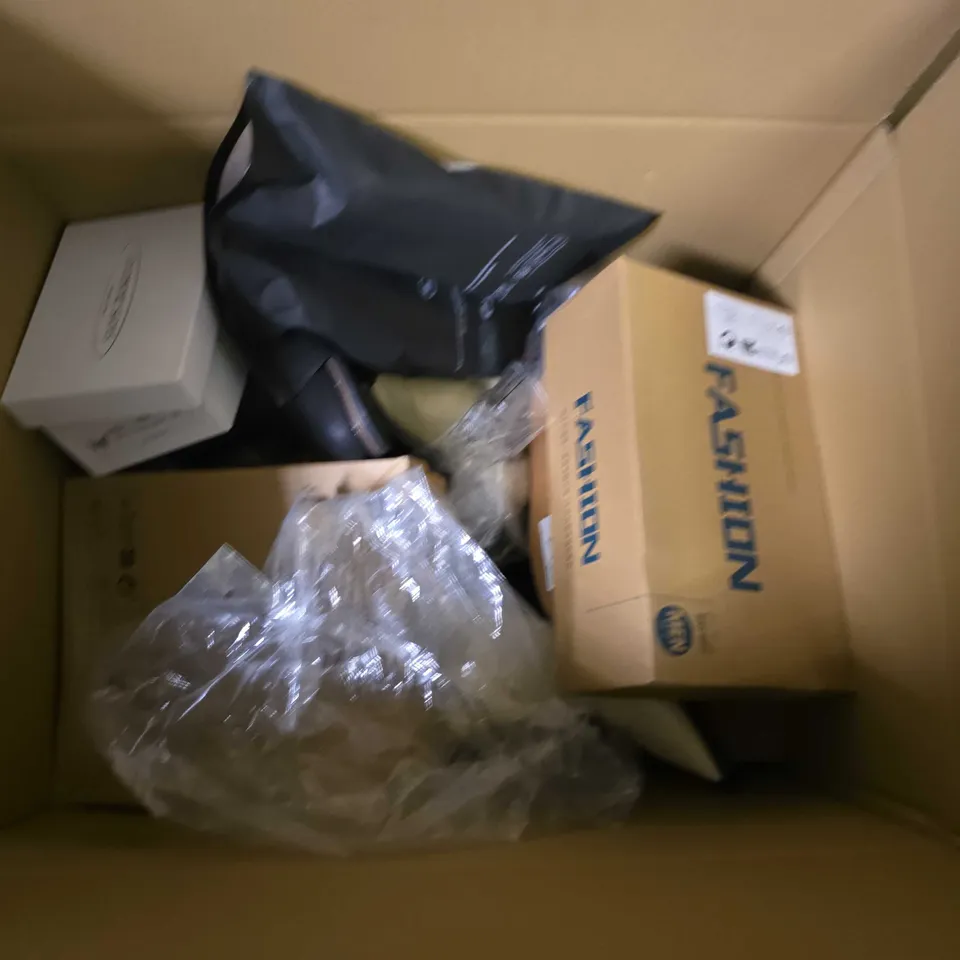 BOX OF APPROXIMATELY 15 PAIRS OF ASSORTED SHOES IN VARIOUS COLOUR, STYLES AND SIZES