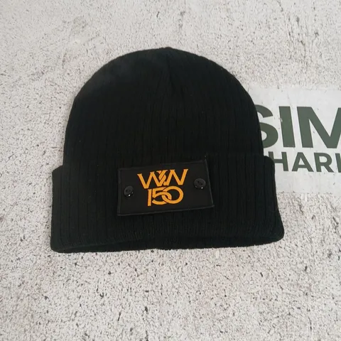 WOLVERHAMPTON WANDERERS BLACK KNIT BEANIE WITH ORANGE LOGO PATCH