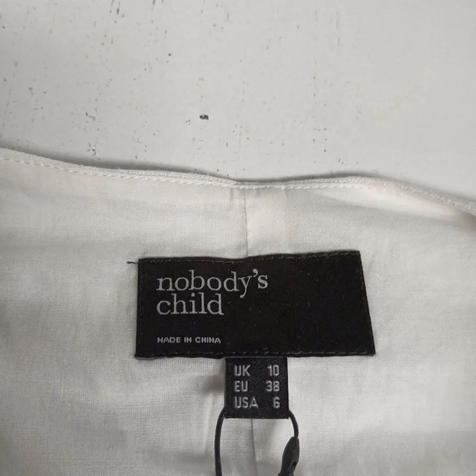 NOBODY'S CHILD WHITE BUTTON-FRONT TAILORED MINI DRESS – UK 10 (EU 38, USA 6)
