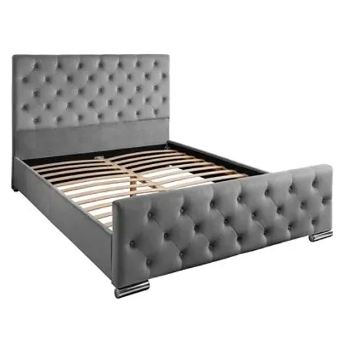 BOXED MIKAYLA UPHOLSTERED BED FRAME - GREY FABRIC // SIZE: 5FT KING (3 BOXES)