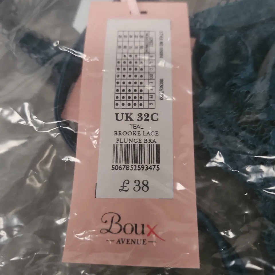 BOUX AVENUE BROOKE LACE PLUNGE BRA 32C TEAL