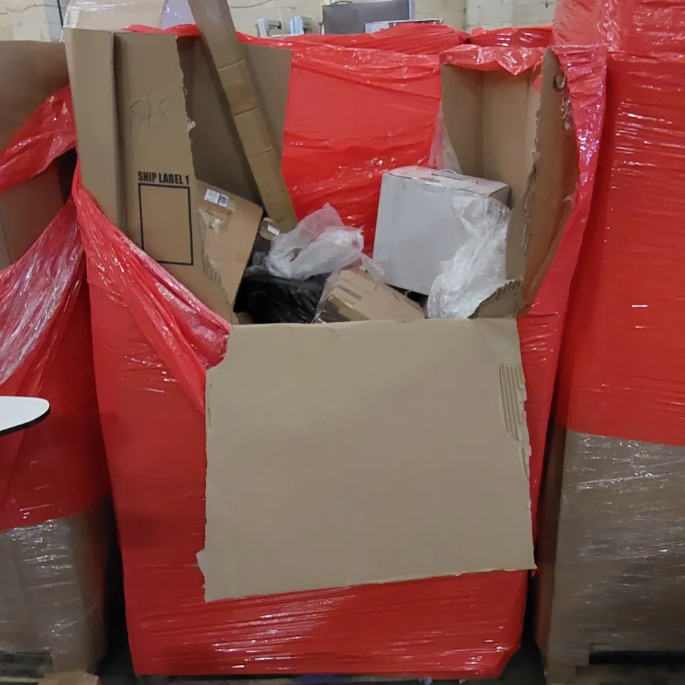 PALLET TO CONTAIN ASSORTED HOUSEHOLD ITEMS AND CONSUMER PRODUCTS. INCLUDING OFFICE CHAIR, FOLDING EXERCISE BIKE, WALL MOUNTED PULL UP BAR ETC 