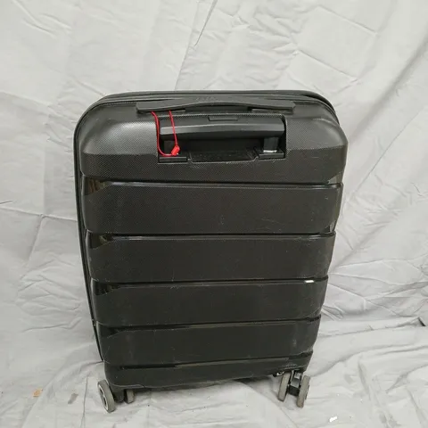 BLACK HARD-SHELL ROLLING SUITCASE WITH FOUR SPINNER WHEELS