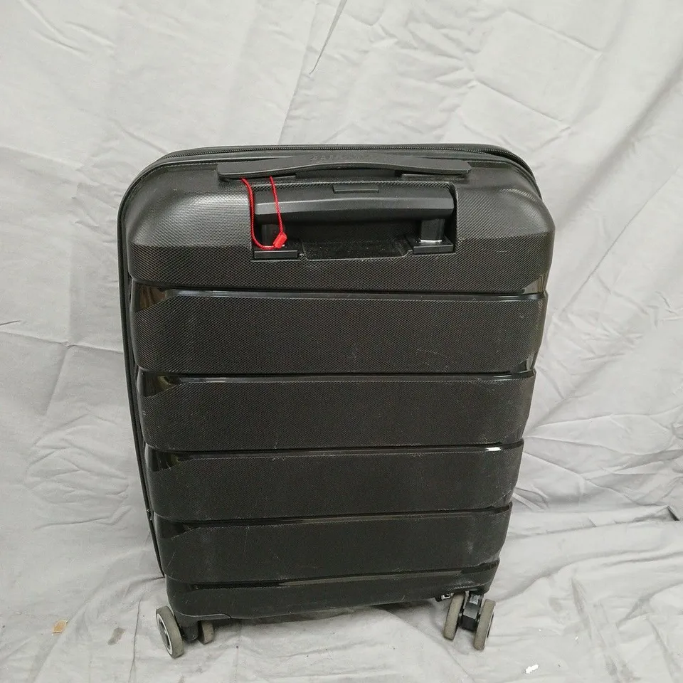 BLACK HARD-SHELL ROLLING SUITCASE WITH FOUR SPINNER WHEELS