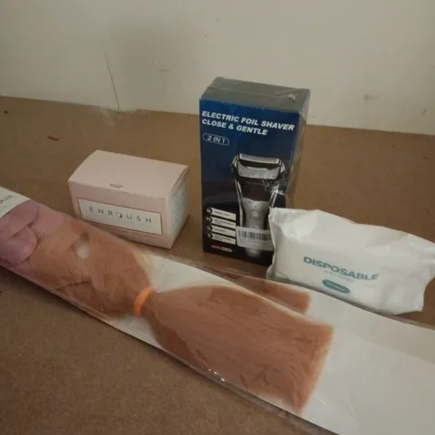 APPROXIMATELY 10 ASSORTED HEALTH & BEAUTY PRODUCTS TO INCLUDE SHAVER, PANTY LINERS, HAIR EXTENSIONS, ETC