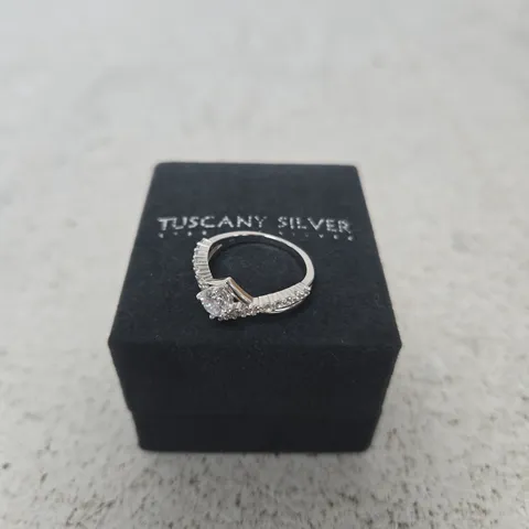 TUSCANY SILVER RING WITH CLEAR CENTRE STONE AND PAVÉ-SET SHOULDERS