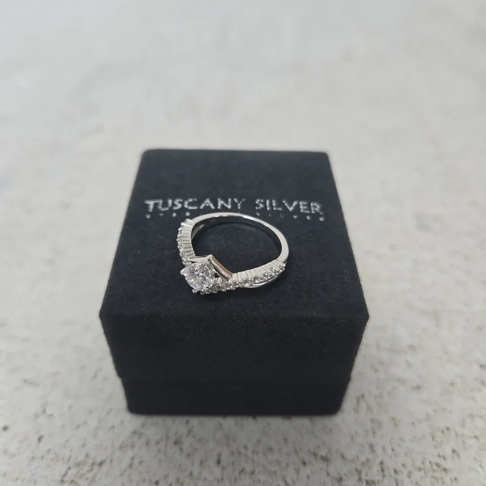 TUSCANY SILVER RING WITH CLEAR CENTRE STONE AND PAVÉ-SET SHOULDERS