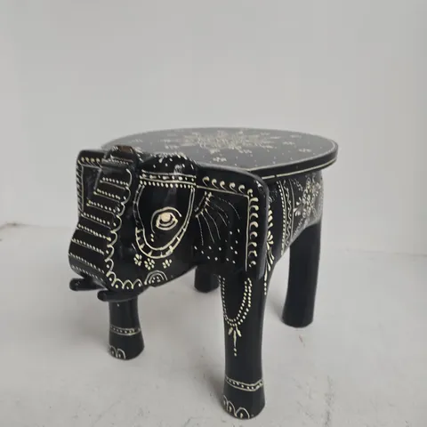 DECORATIVE ELEPHANT STOOL, BLACK WITH WHITE PATTERN