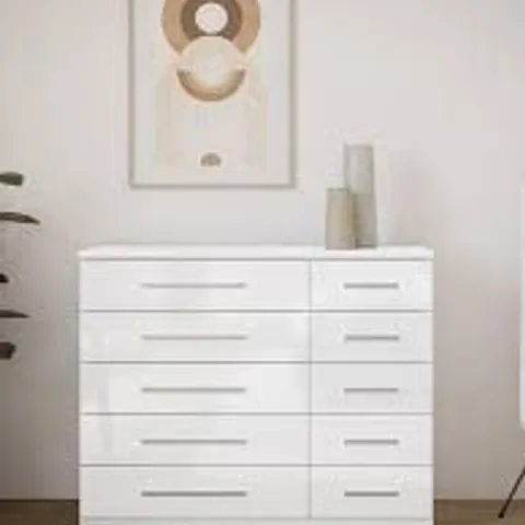BOXED PRAGUE GLOSS 5 + 5 WIDE CHEST OF DRAWERS - WHITE GLOSS (2 BOXES)