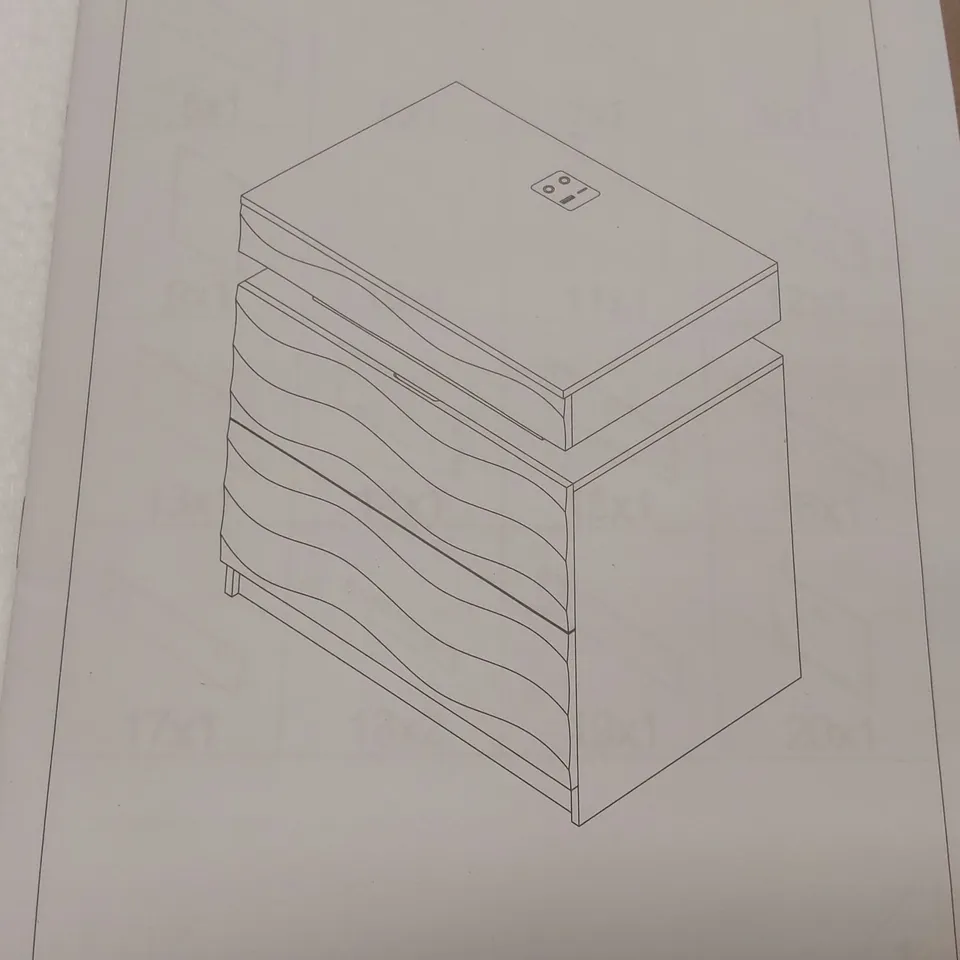 BOXED BEDSIDE TABLE WITH CHARGING STATION - WHITE 