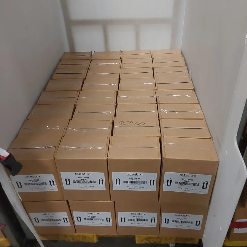CAGE TO CONTAIN APPROX 64 X BOXES OF LABEL.M ANTI-FRIZZ HAIR BALM - 6 X 150ml PER BOX // CAGE NOT INCLUDED 