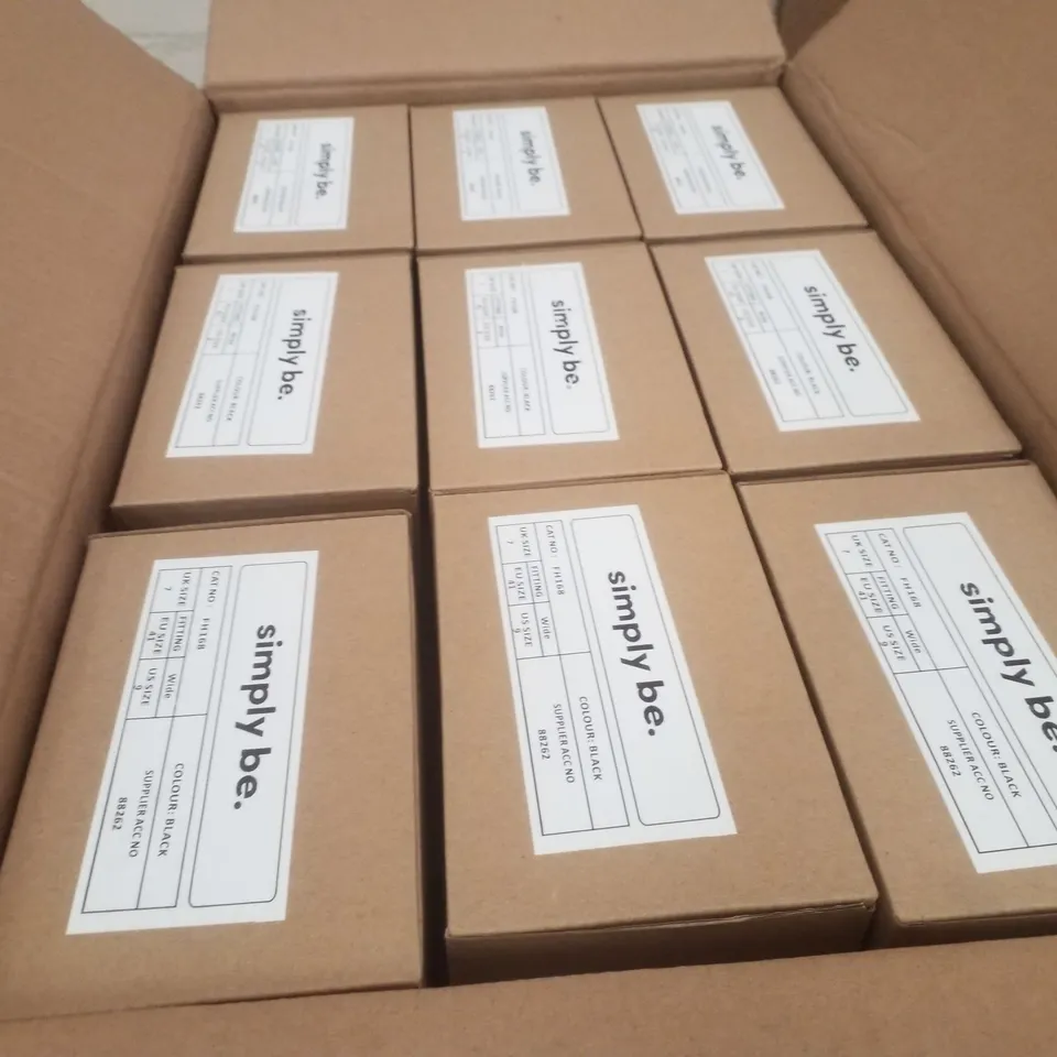 BOX CONTAINING APPROXIMATELY 9 PAIRS OF BRAND NEW SIMPLY BE BLACK JUPITER WIDE MESH SLINGBACK FLATS - SIZE 7
