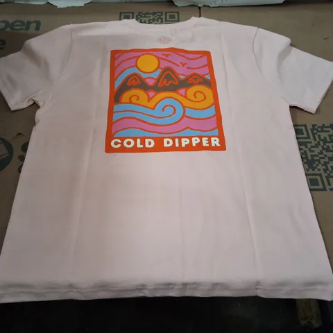 BOX CONTAIRING APPROXIMATELY 47 BRASS MONKEY LADIES PINK COLD DIPPER T-SHIRT – SIZE M (FRONT LOGO, BACK GRAPHIC)