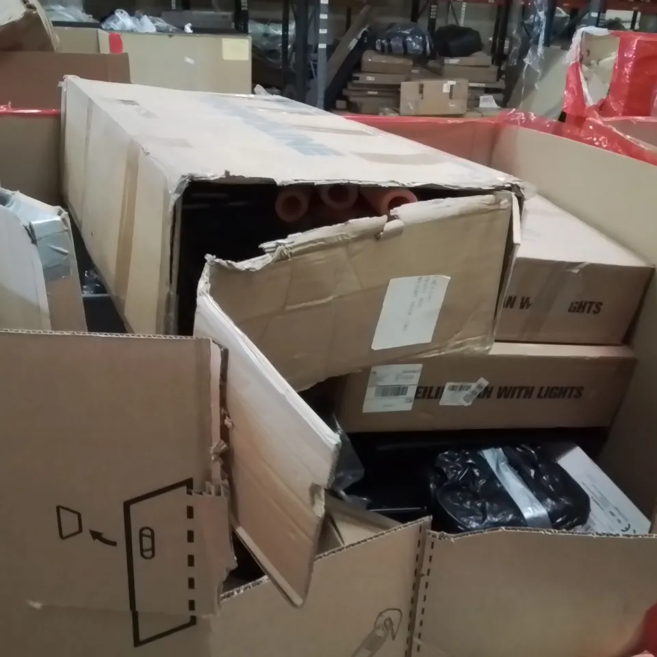 PALLET OF ASSORTED HOUSEHOLD GOODS AND PRODUCTS TO INCLUDE;SCOOTER,RESISTANCE BANDS,PET DOOR GLASS PATIO