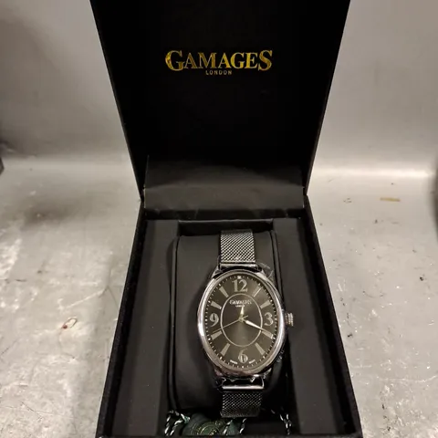 GAMAGES DUSK STEEL BLACK DIAL WATCH 