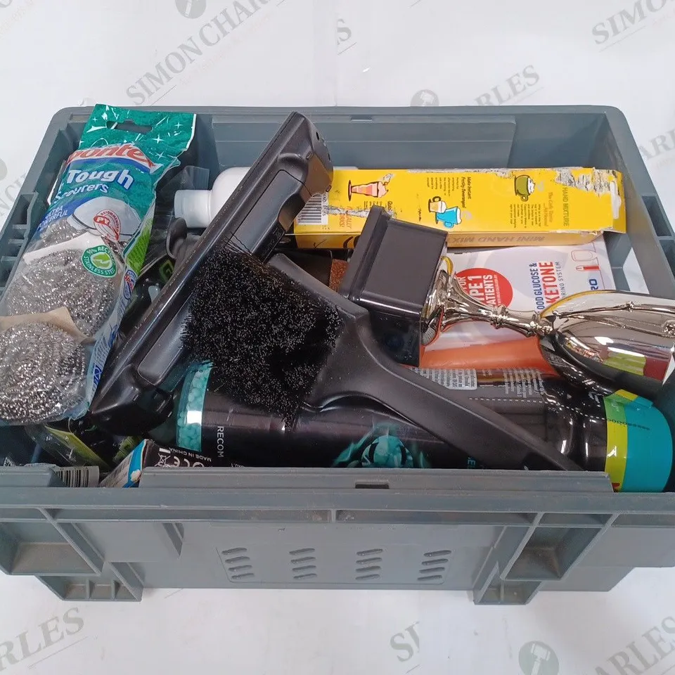 BOX TO CONTAIN APPROX. 20 X ASSORTED HOUSEHOLD PRODUCTS, INCLUDES CLEANING PRODUCTS, TV REMOTE, NESPRESSO DESCALER, CANDLES ETC 
