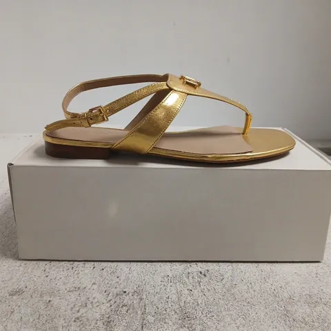 BOXED PAIR OF RALPH LAUREN TOE-POST SLINGBACK SANDALS IN METALLIC GOLD SIZE UK 6