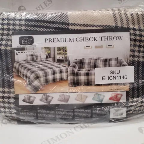 BRAND NEW ELITE HOME COLLECTION PREMIUM CHECK THROW 250×380CM - NAVY/NATURAL