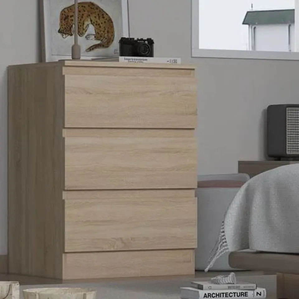 BOXED FRANCINE 3 DRAWER CHEST 9F DRAWERS SONOMA OAK