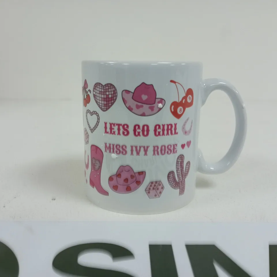 WHITE CERAMIC MUG WITH PINK 'LET'S GO GIRL' MISS IVY ROSE DESIGN