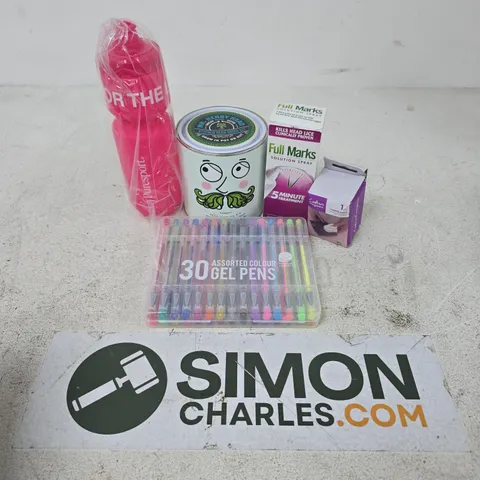 APPROXIMATELY 12 ASSORTED HOUSEHOLD ITEMS TO INCLUDE COLOUR GEL PENS, FULL MARKS SOLUTION PRAY, CRAFTERS COMPANION 1" PAPER PUNCH, ETC