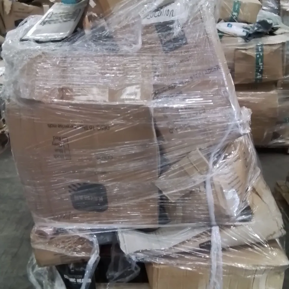 PALLET CONTAINING SHOE RACK, GARDEN NETTING, PARASOL BASES, ELECTRIC CLEANSER, LUGGAGE CASES ETC.