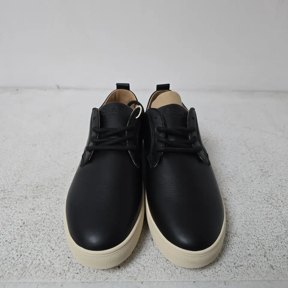 BOXED PAIR OF  CLAE ELLINGTON SP BLACK MILLED LEATHER SNEAKERS - UK SIZE 8