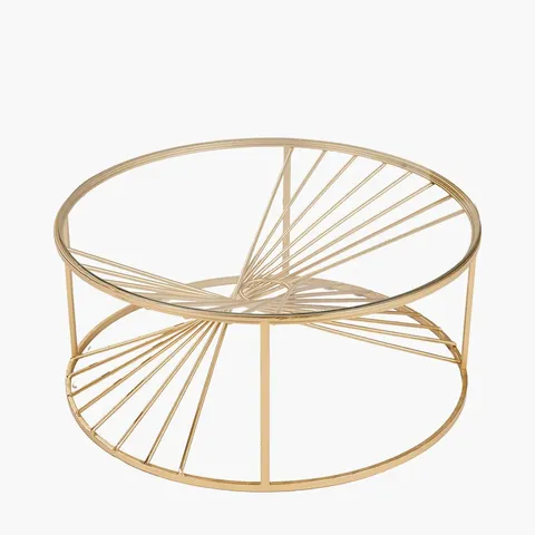 BOXED LIBERTY GLASS AND GOLD METAL COFFEE TABLE (1 BOX)