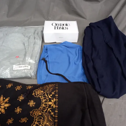 BOX OF APPROXIMATELY 25 ASSORTED CLOTHING ITEMS TO INCLUDE BOXERS , TROUSERS , HATS ETC