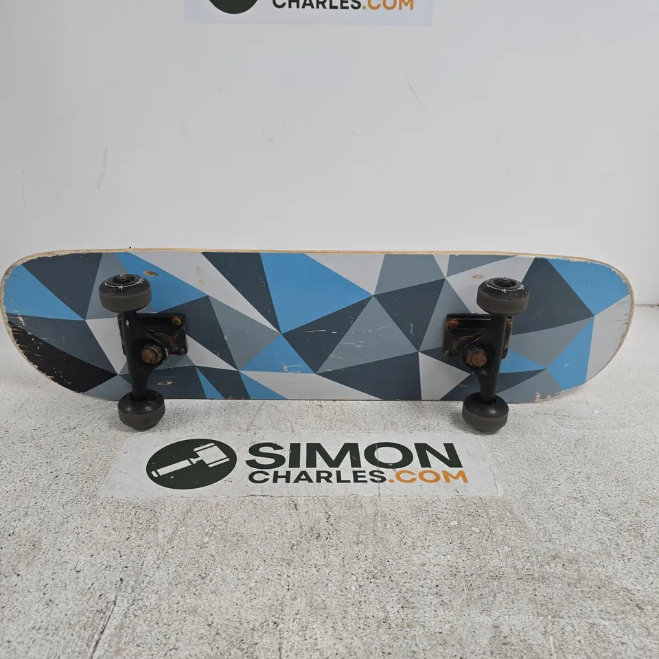 BELEEV SKATEBOARD – BLUE GEOMETRIC GRAPHIC UNDERSIDE, STANDARD DECK