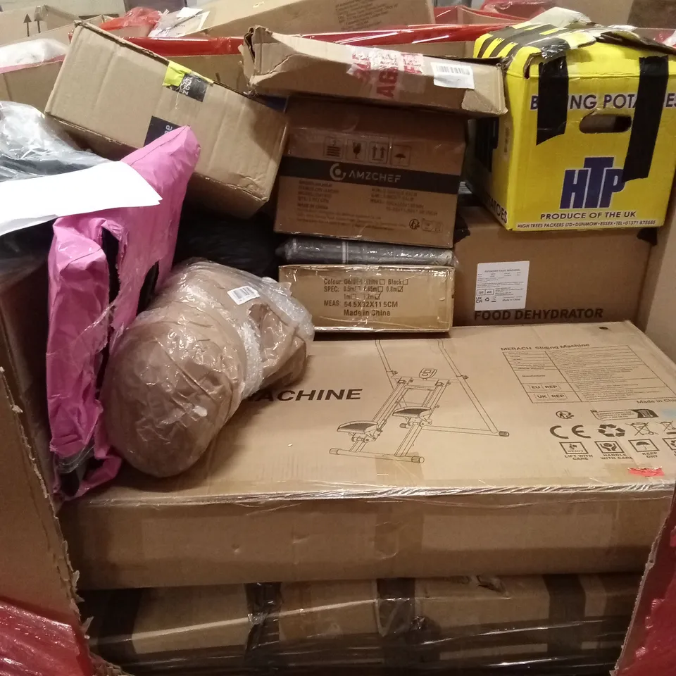 PALLET OF ASSORTED HOUSEHOLD GOODS AND PRODUCTS TO INCLUDE; TURNTABLE, CAT HOUSE, CAT FLAP ETC