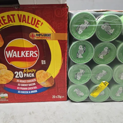 BOX OF APPROXIMATELY 2 FOOD ITEMS TO INCLUDE - PRINGLES SOUR CREAM & ONION , WALKERS CRIPS