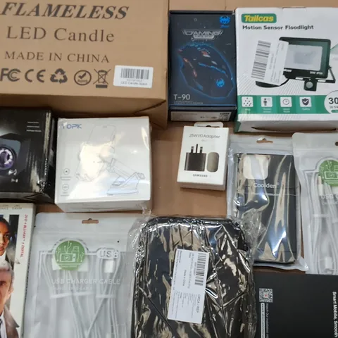 LARGE QUANTITY OF ASSORTED ITEMS TO INCLUDE LED CANDLES, 25W ADAPTER AND 30W FLOODLIGHT