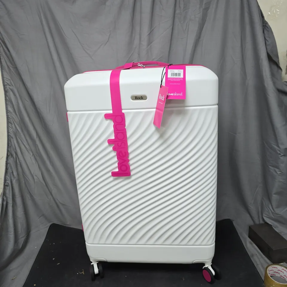 LOVE ISLAND TROLLEY CASE 78CM – WHITE & PINK, OFFICIAL LICENSED PRODUCT