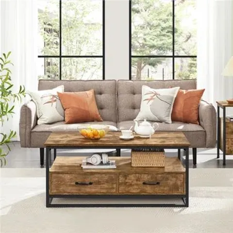 BOXED YAHEETECH FRAME COFFEE TABLE WITH STORAGE - RUSTIC BROWN (1 BOX)