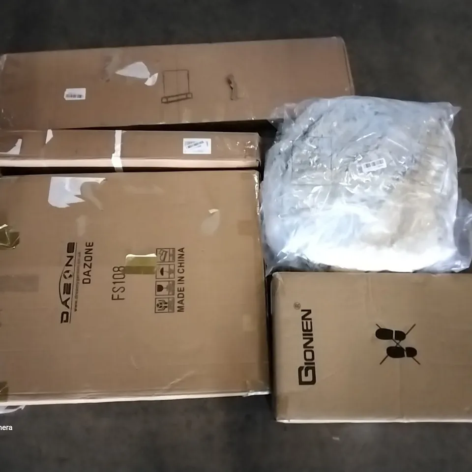 PALLET OF ASSORTED ITEMS INCLUDING CLOTHES RACK, GIONIEN, WHITE SCREEN BACK DROP, HNNHOME GREY STOOL, KKTONER BAR STOOL