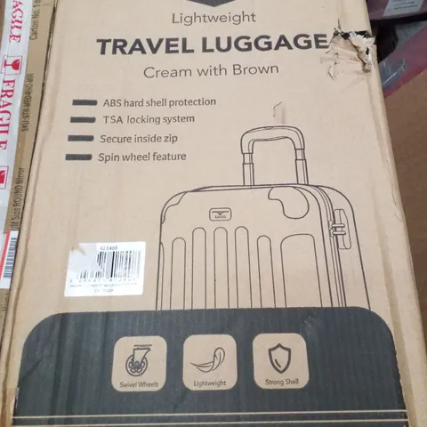 BOXED LUGG LIGHTWEIGHT TRAVEL LUGGAGE - CREAM WITH BROWN 