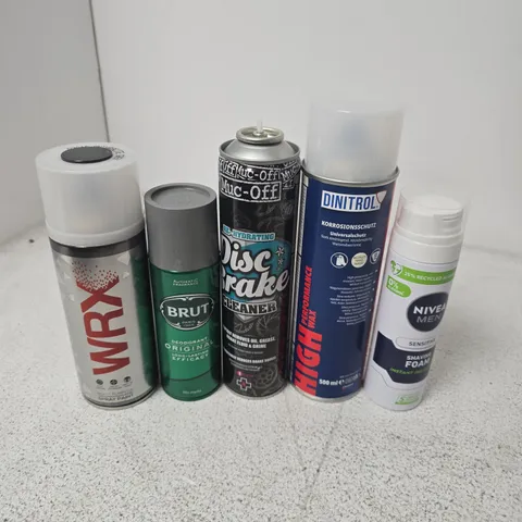 APPROXIMATELY 12 ASSORTED AEROSOLS TO INCLUDE WRX SPRAY PAINT, DINITROL HIGH PERFORMANCE WAX, NIVEA MEN SHAVING FOAM, ETC - COLLECTION ONLY