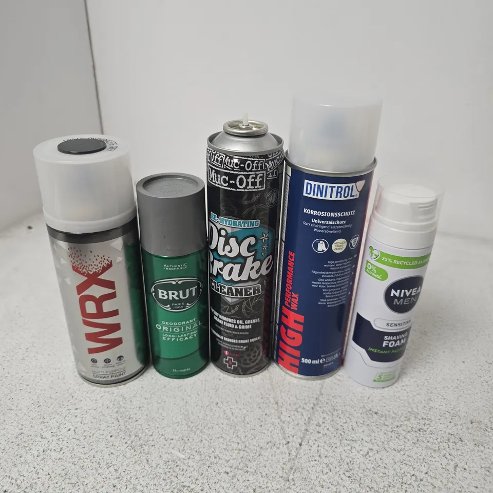 APPROXIMATELY 12 ASSORTED AEROSOLS TO INCLUDE WRX SPRAY PAINT, DINITROL HIGH PERFORMANCE WAX, NIVEA MEN SHAVING FOAM, ETC - COLLECTION ONLY