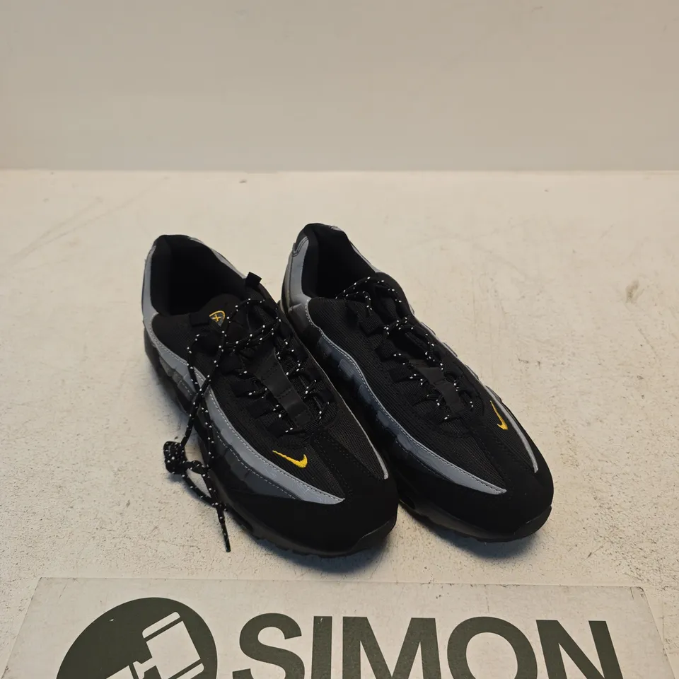 NIKE RUNNING SHOES – BLACK/GREY WITH YELLOW SWOOSH, UK 9 (MEN'S) + PAIR