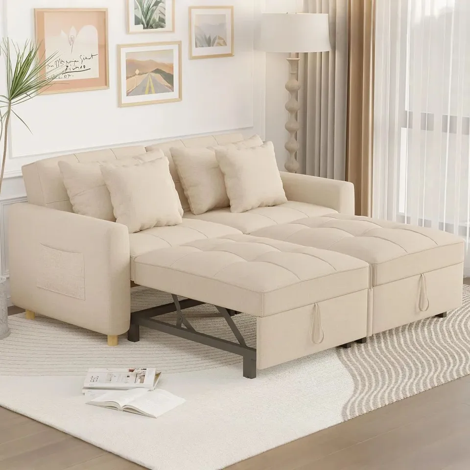 BOXED BORCHERT 2 SEATER UPHOLSTERED SOFA BED - BEIGE (3 BOXES)